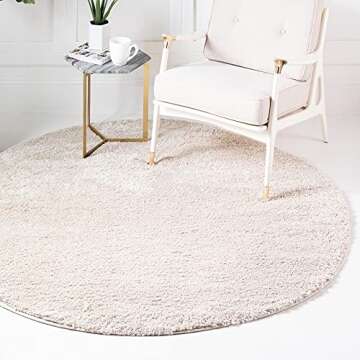 Rugs.com 5ft Beige Shag Round Rug for Modern Homes