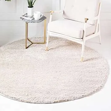 Rugs.com 5ft Beige Shag Round Rug for Modern Homes