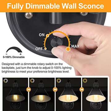 TRLIFE Wall Sconce Plug in, Dimmable Wall Sconces Swing Arm Wall Lights with Plug in Cord, Wall Mounted Light with Dimmer On/Off Knob Switch, UL Listed(2 Pack, 2 Bulbs Included)