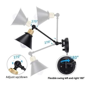 TRLIFE Wall Sconce Plug in, Dimmable Wall Sconces Swing Arm Wall Lights with Plug in Cord, Wall Mounted Light with Dimmer On/Off Knob Switch, UL Listed(2 Pack, 2 Bulbs Included)