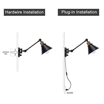 TRLIFE Wall Sconce Plug in, Dimmable Wall Sconces Swing Arm Wall Lights with Plug in Cord, Wall Mounted Light with Dimmer On/Off Knob Switch, UL Listed(2 Pack, 2 Bulbs Included)