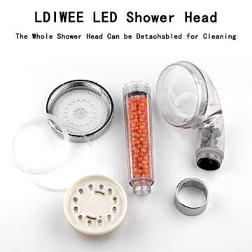 LED Shower Head Color Changing, High Pressure Filter Filtration Shower Head with Handheld for Repair Dry Skin and Hair Loss - Color Changes with Water Temperature, Automatically No Batteries Needed