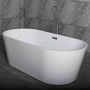 WOODBRIDGE 67" Acrylic Freestanding Bathtub Contemporary Soaking White Tub with Brushed Nickel Overflow and Drain，B-0013