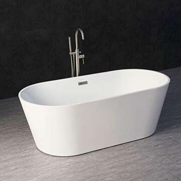 WOODBRIDGE 67" Acrylic Freestanding Bathtub Contemporary Soaking White Tub with Brushed Nickel Overflow and Drain，B-0013