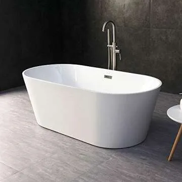 WOODBRIDGE 67" Acrylic Freestanding Bathtub Contemporary Soaking White Tub with Brushed Nickel Overflow and Drain，B-0013
