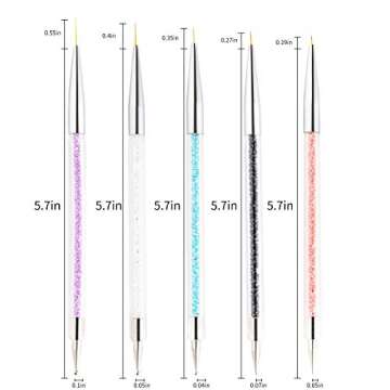 5 Pcs Nail Art Liner Brushes, Owlbbabies Double Ended Painting Nail Design Brush Pen Nail Art Point Drill Drawing Brush Dotting Pen Tools Set Include Liner Brushes and Dotting Pen 5/7/9/11/14mm
