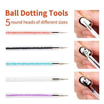 5 Pcs Nail Art Liner Brushes, Owlbbabies Double Ended Painting Nail Design Brush Pen Nail Art Point Drill Drawing Brush Dotting Pen Tools Set Include Liner Brushes and Dotting Pen 5/7/9/11/14mm