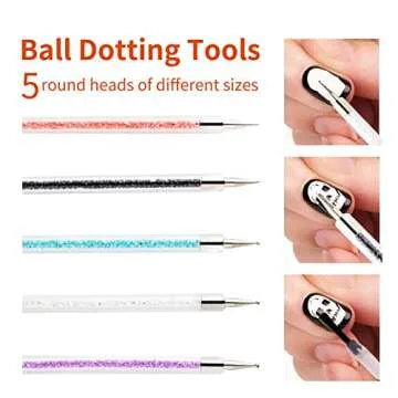5 Pcs Nail Art Liner Brushes, Owlbbabies Double Ended Painting Nail Design Brush Pen Nail Art Point Drill Drawing Brush Dotting Pen Tools Set Include Liner Brushes and Dotting Pen 5/7/9/11/14mm