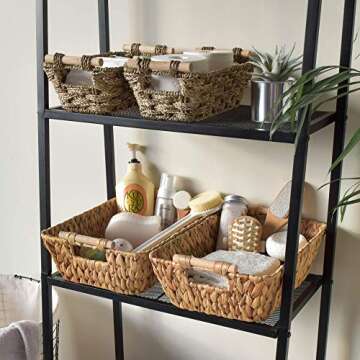 GRANNY SAYS Hand-Woven Medium Storage Baskets with Wooden Handles, Seagrass Wicker Baskets for Organizing, Trapezoid Decorative Baskets, 12 inch x 7.1 inch x 4.7 inch, Set of 2