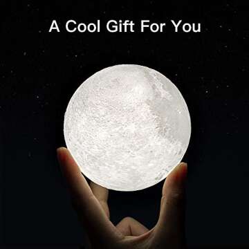 BRIGHTWORLD Moon Lamp, 3.5 inch 3D Printing Lunar Lamp Night Light with Black Hand Stand as Kids Women Girls Boy Birthday Gift, USB Charging Touch Control Brightness Two Tone Warm Cool White