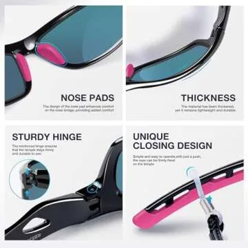 RIVBOS Womens Sunglasses Polarized TR90 Unbreakable Frame Sports Driving Fishing Cycling RB833-Black&Pink