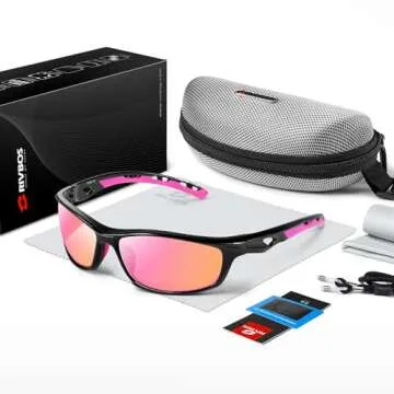 RIVBOS Womens Sunglasses Polarized TR90 Unbreakable Frame Sports Driving Fishing Cycling RB833-Black&Pink