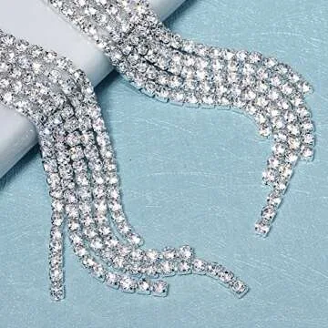 Mlouye Clip on Dangle Earrings for Women, Rhinestone Earring Dangling Long Tassel Crystal Chandelier Drop Earrings for Prom Party Clear Crystal Silver Tone