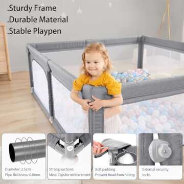 Baby Playpen,Large Playpen for Babies and Toddlers,Baby Play Pen Play Yard with Door, Sturdy Baby Fence with Safety Gate,Baby Play Yard with Soft Breathable Mesh,79”x59”Baby Gate Playpen,Cationic Grey