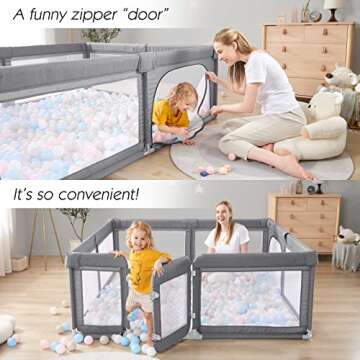 Baby Playpen,Large Playpen for Babies and Toddlers,Baby Play Pen Play Yard with Door, Sturdy Baby Fence with Safety Gate,Baby Play Yard with Soft Breathable Mesh,79”x59”Baby Gate Playpen,Cationic Grey