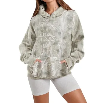 DURUNUL Women Camo Hoodies Maple Leaf Oversized Fleece Hooded Sweatshirt Loose Long Sleeve Pullover ...