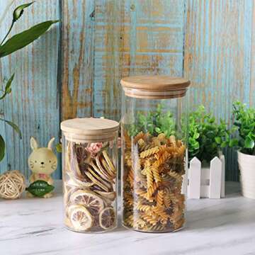 IDEALUX Glass Storage Jars Set of 2(25oz/750ml) with Airtight Seal Wooden Lid Stackable Kitchen Canisters for Candy, Coffee Bean Cookie, Rice, Sugar, Flour, Pasta, Nuts, Coffee