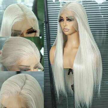 SAPPHIREWIGS 13×6 Platinum Blonde Lace Front Wigs Long Straight Hair #60 White Wig Synthetic Lace F...
