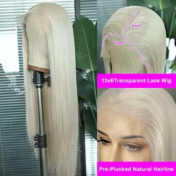 SAPPHIREWIGS 13×6 Platinum Blonde Lace Front Wigs Long Straight Hair #60 White Wig Synthetic Lace Front Wigs for Women Daily Party Halloween Use 26inch