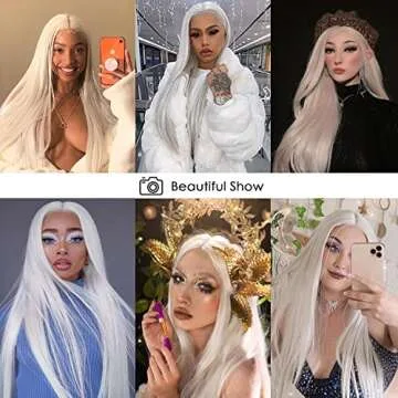 SAPPHIREWIGS 13×6 Platinum Blonde Lace Front Wigs Long Straight Hair #60 White Wig Synthetic Lace Front Wigs for Women Daily Party Halloween Use 26inch