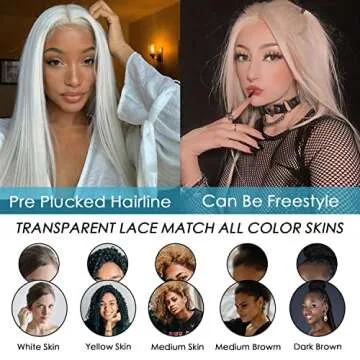 SAPPHIREWIGS 13×6 Platinum Blonde Lace Front Wigs Long Straight Hair #60 White Wig Synthetic Lace Front Wigs for Women Daily Party Halloween Use 26inch