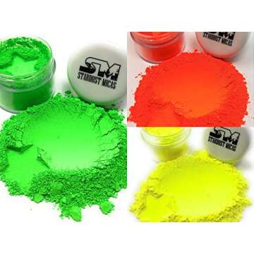 Stardust Micas Neons Pigment Powder for Soap Making, Slime, Epoxy Resin, Bright True Colors Cold Process Stable Fluorescent Matte Mica Dye Colorant Neon Color Set #5
