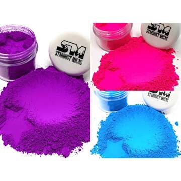 Stardust Micas Neons Pigment Powder for Soap Making, Slime, Epoxy Resin, Bright True Colors Cold Process Stable Fluorescent Matte Mica Dye Colorant Neon Color Set #5