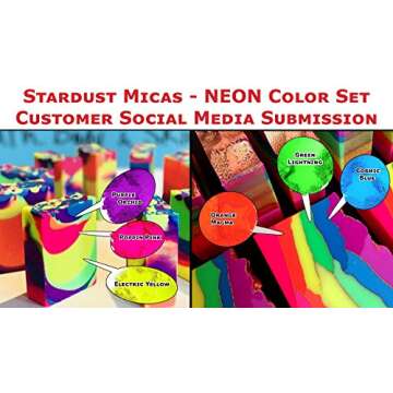Stardust Micas Neons Pigment Powder for Soap Making, Slime, Epoxy Resin, Bright True Colors Cold Process Stable Fluorescent Matte Mica Dye Colorant Neon Color Set #5