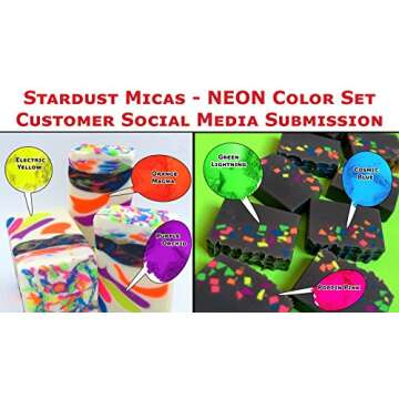 Stardust Micas Neons Pigment Powder for Soap Making, Slime, Epoxy Resin, Bright True Colors Cold Process Stable Fluorescent Matte Mica Dye Colorant Neon Color Set #5