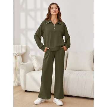 Glamaker Lounge Sets for Women 2 Piece Outfits 2025 Fall Sweatsuit Hoodie Set Oversized Half Zip Swe...