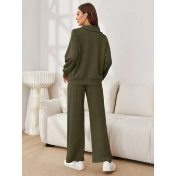 Glamaker Lounge Sets for Women 2 Piece Outfits 2025 Fall Sweatsuit Hoodie Set Oversized Half Zip Sweatshirt Sweatpant Tracksuit Vacation Outfits Army Green M