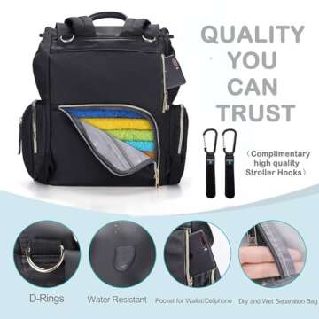 Hafmall Diaper Backpack Diaper Bag with Stroller Hooks, Pañaleras para Bebe, Diaper Backpack for Mom