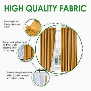 TWOPAGES 52 W x 84 L Pinch Pleat Room Darkening Velvet Curtain Drapery Panel for Traverse Rod or Track, Living Room Bedroom Meetingroom Club Theater Patio Door (1 Panel), Orange