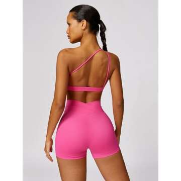 ABOCIW Workout Sets for Women, One Shoulder Sports Bra Backless Workout Crop Tank Top Crossover High Waist Biker Shorts Gym Sets Rose Large