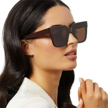 DIFF Iconica Thea Designer Oversized Square Sunglasses for Women UV400, Truffle + Truffle