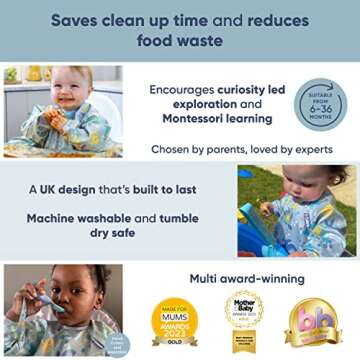 BIBaDO - Long Sleeve Baby Bibs - Babies & Toddlers 6-36 Months - Coverall Baby Led Weaning Bib - Easy Wipe, Soft & Waterproof