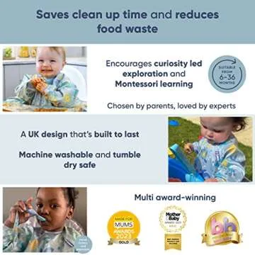 BIBaDO - Long Sleeve Baby Bibs - Babies & Toddlers 6-36 Months - Coverall Baby Led Weaning Bib - Easy Wipe, Soft & Waterproof