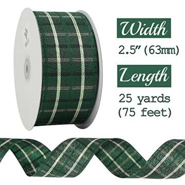 MEEDEE Green Buffalo Plaid Ribbon 2.5 Inch Green Plaid Wired Ribbon Tartan Plaid Ribbon Plaid Christ...