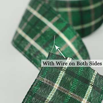 MEEDEE Green Buffalo Plaid Ribbon 25 Yards Wired Christmas Ribbon