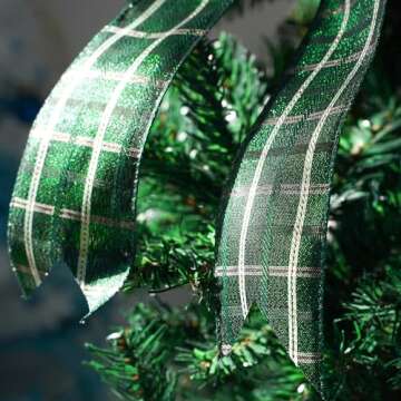 MEEDEE Green Buffalo Plaid Ribbon 25 Yards Wired Christmas Ribbon