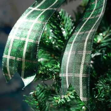 MEEDEE Green Buffalo Plaid Ribbon 25 Yards Wired Christmas Ribbon
