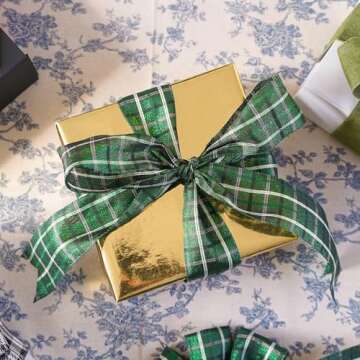 MEEDEE Green Buffalo Plaid Ribbon 25 Yards Wired Christmas Ribbon