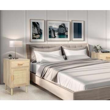 Finnhomy Tall Nightstands Set of 2, Night Stand, Bedside Table Set of 2 with Drawer and Shelf, Hand ...