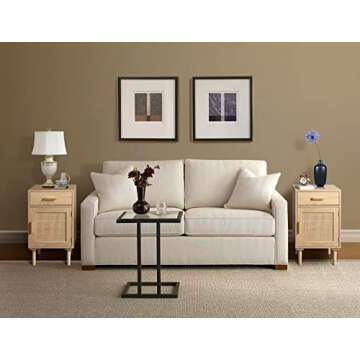 Finnhomy Tall Nightstands Set of 2, Night Stand, Bedside Table Set of 2 with Drawer and Shelf, Hand Made Rattan Decorated Doors, Nightstands with Storage for Bedroom, Natural, 2 Pack