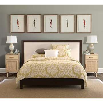 Finnhomy Tall Nightstands Set of 2, Night Stand, Bedside Table Set of 2 with Drawer and Shelf, Hand Made Rattan Decorated Doors, Nightstands with Storage for Bedroom, Natural, 2 Pack