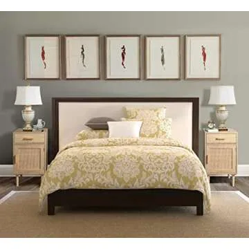 Finnhomy Tall Nightstands Set of 2, Night Stand, Bedside Table Set of 2 with Drawer and Shelf, Hand Made Rattan Decorated Doors, Nightstands with Storage for Bedroom, Natural, 2 Pack