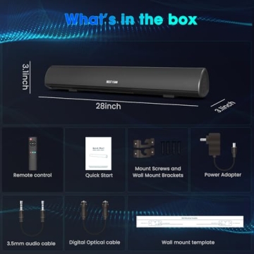 BESTISAN Soundbar Bluetooth 5.0 Enhanced Bass Wall Mountable