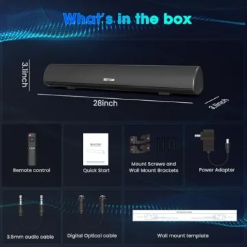 BESTISAN Soundbar Bluetooth 5.0 Enhanced Bass Wall Mountable
