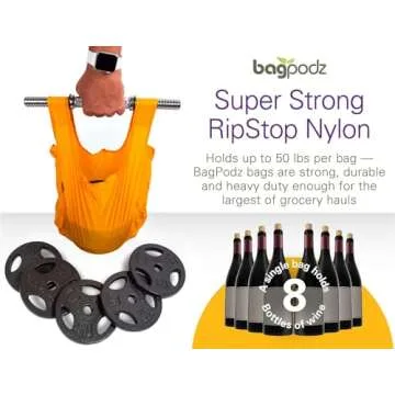 Sturdy Reusable Grocery Bags Foldable and Washable - Made From RipStop Nylon Hold 50lbs - Designed in USA Reusable Shopping Bags Inside a Compact Pod with Carry Clip - 10 Pack in Orange