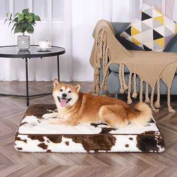 Bedfolks 4" Thick Orthopedic Dog Bed for Large Dogs, Egg Crate Foam Dog Bed with Lining and Removable Cover, Reversible Washable Dog Mattress for Crate, Cowhide